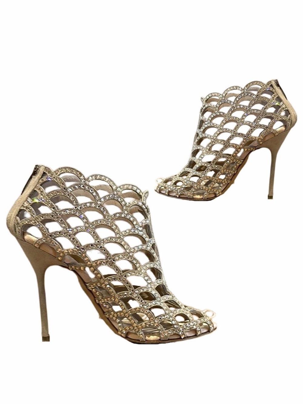 Sergio Rossi iconic Gold Rhinestone Lattice Stiletto Booties